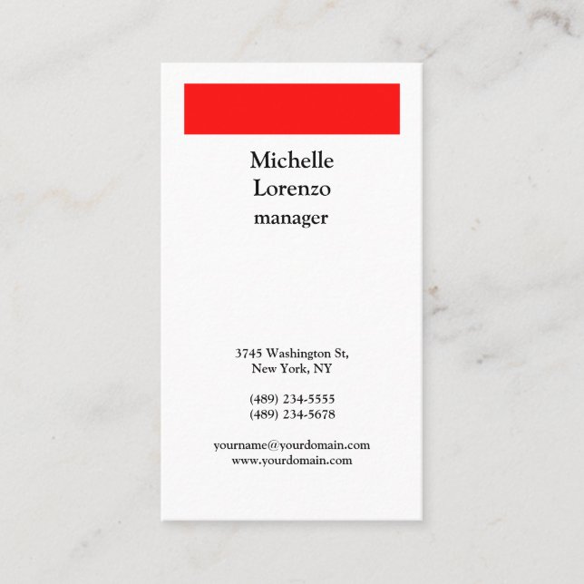 Professional Modern Simple Plain Red & White Business Card (Front)