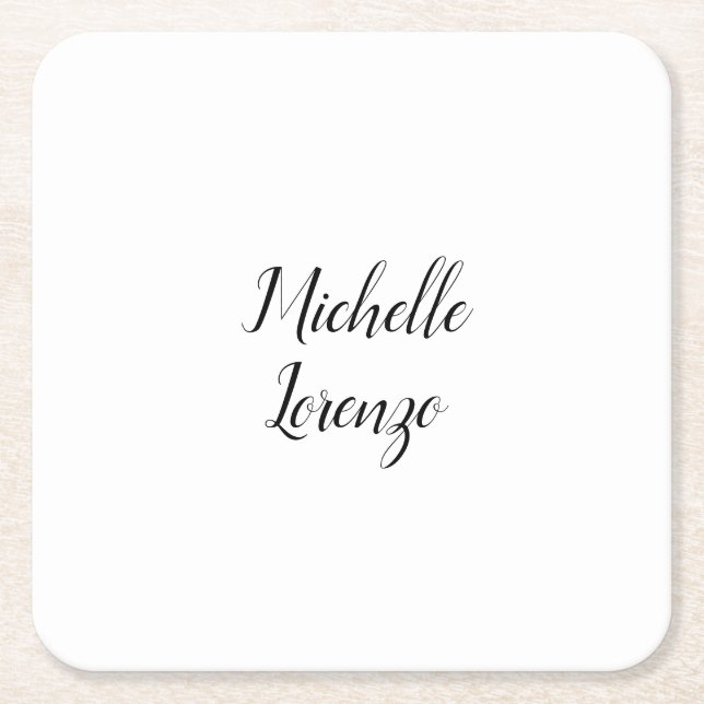 Professional Modern Simple Plain Your Name Square Paper Coaster (Front)