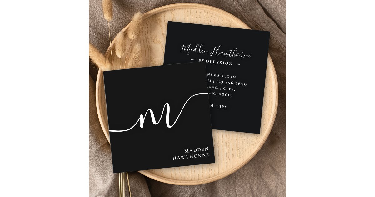 Professional Modern Simple Script Monogram Initial Square Business Card ...