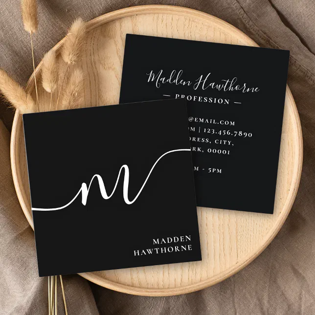 Professional Modern Simple Script Monogram Initial Square Business Card ...