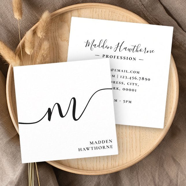 Professional Modern Simple Script Monogram Initial Square Business Card (Creator Uploaded)