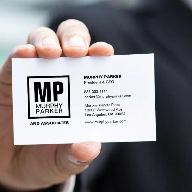 Professional Modern Simple Square Monogram Logo Business Card | Zazzle