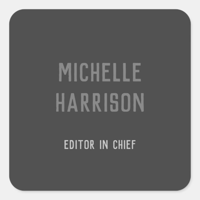 Professional Modern Simple Stylish Black Grey Square Sticker (Front)