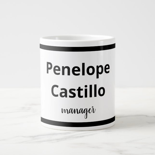 Professional Modern Simple Stylish Black & White Giant Coffee Mug (Front)