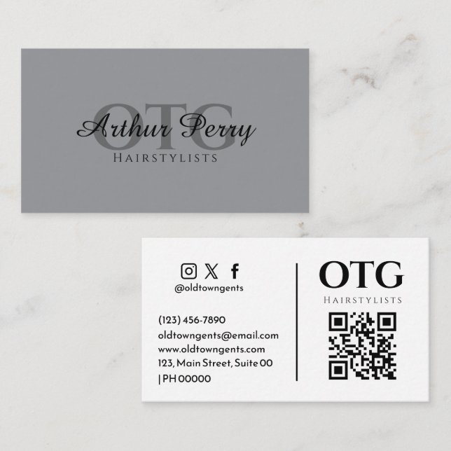 Professional Modern Sleek Gray White Elegant  Business Card (Front/Back)