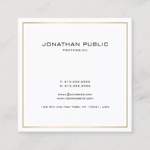 Professional Modern Sleek Plain Gold Look Trendy Square Business Card