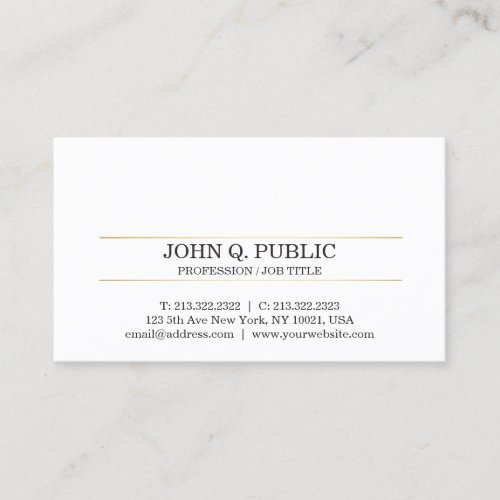 Professional Modern Sleek Plain Gold White Design Business Card