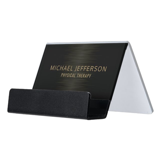 Professional Modern Steel Black Desk Business Card Holder (Angled Front)