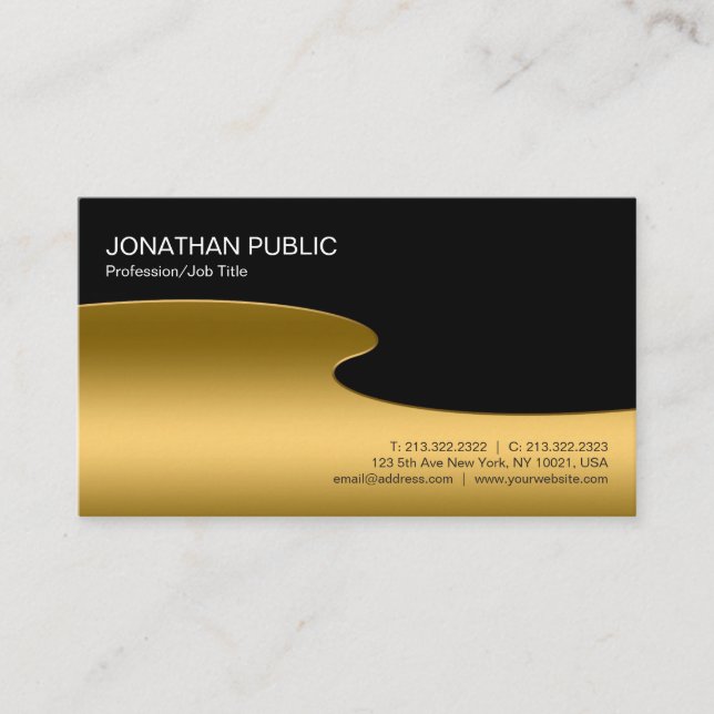 Professional Modern Stylish Black Gold Plain Business Card (Front)