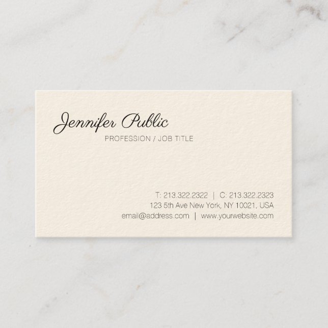Professional Modern Stylish Chic White Sleek Plain Business Card (Front)