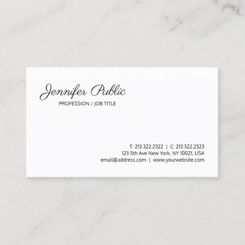 Professional Modern Stylish Clean Chic White Plain Business Card