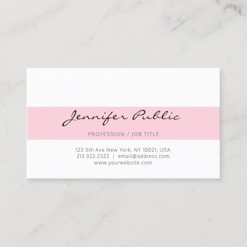 Professional Modern Stylish Pink White Clean Plain Business Card