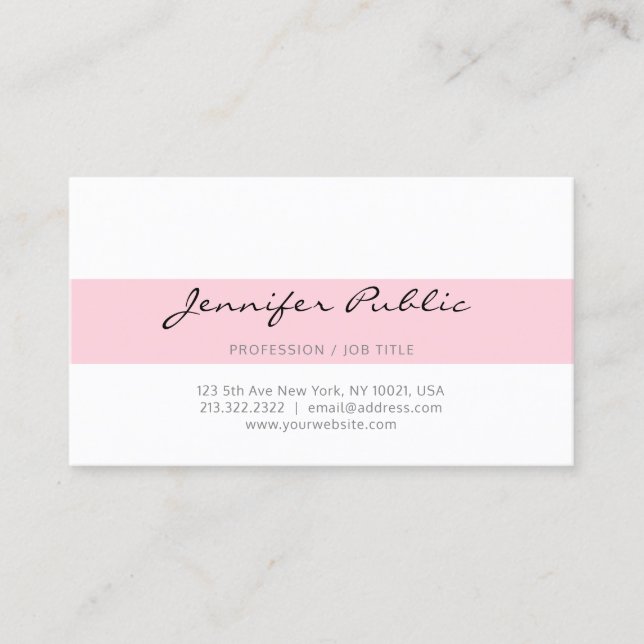 Professional Modern Stylish Pink White Clean Plain Business Card (Front)