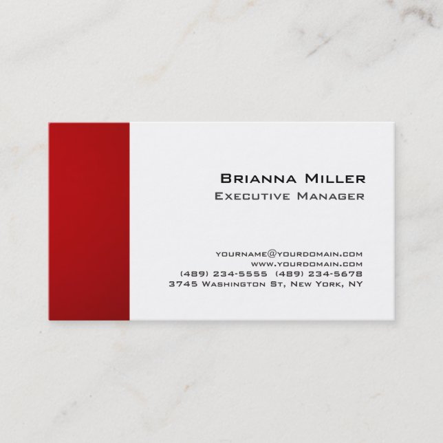 Professional Modern Stylish Plain Red White Business Card (Front)