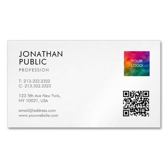 Professional Modern Stylish Simple Logo QR Code Business Card Magnet (Front)