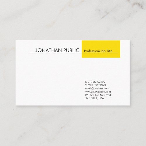 Professional Modern Stylish Simple White Yellow Business Card