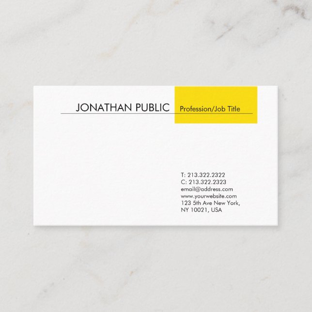 Professional Modern Stylish Simple White Yellow Business Card (Front)