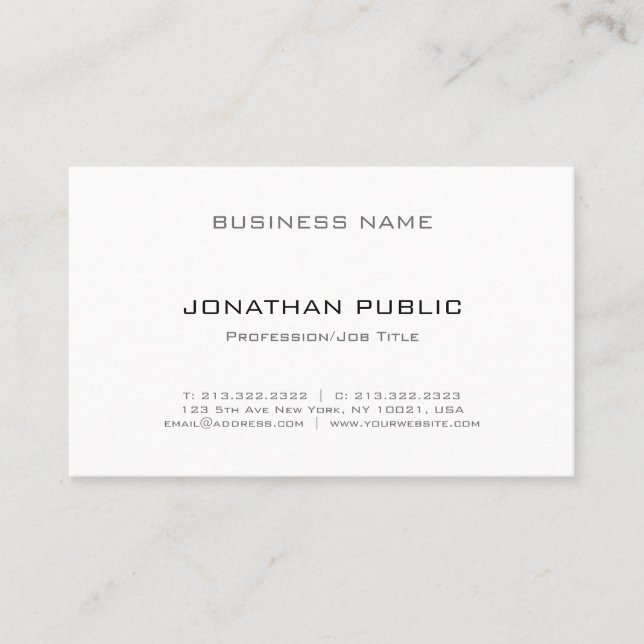 Professional Modern Stylish Sleek Unique Plain Business Card (Front)