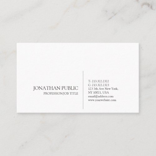 Professional Modern Stylish Sleek White Plain Business Card