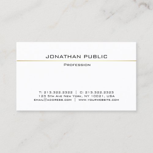 Professional Modern Stylish White Gold Sleek Plain Business Card
