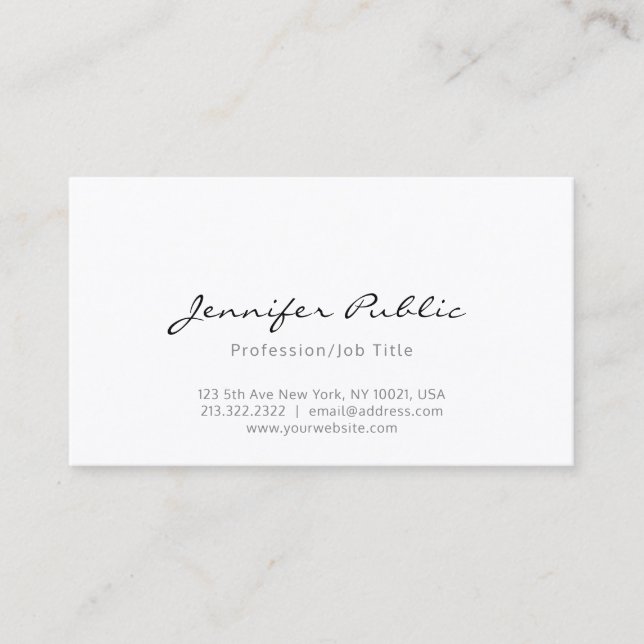 Professional Modern Stylish White Sleek Plain Luxe Business Card (Front)