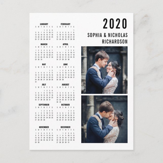 Professional Modern Two Photo 2020 Calendar Postcard (Front)