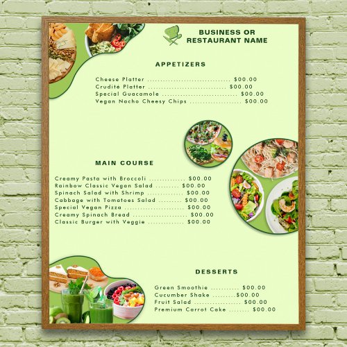 Professional Modern Vegan Healthy Food Menu Green Poster