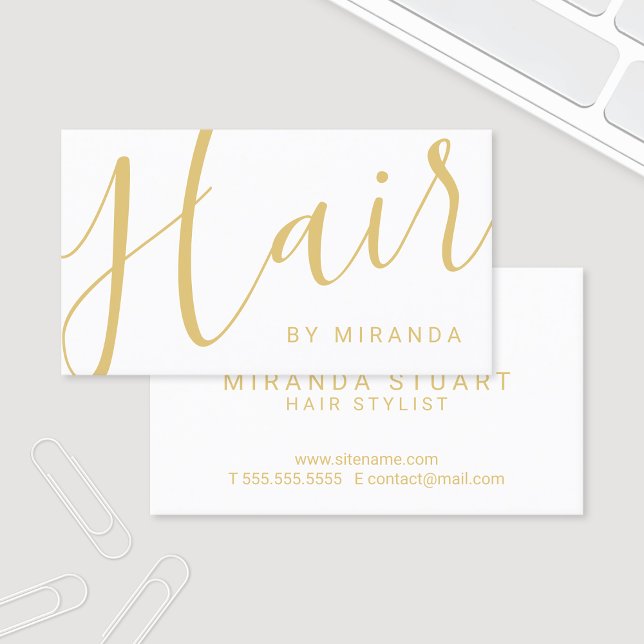 Professional Modern White and Gold Hair Stylist Business Card (Creator Uploaded)