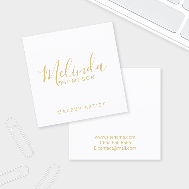 Professional Modern White and Gold Square Business Card (Creator Uploaded)
