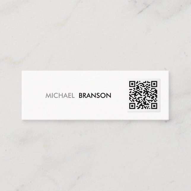 Professional Modern white Black Minimalist QR CODE Mini Business Card (Front)