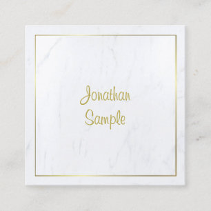 Professional Modern White Marble Gold Script Luxe Square Business Card