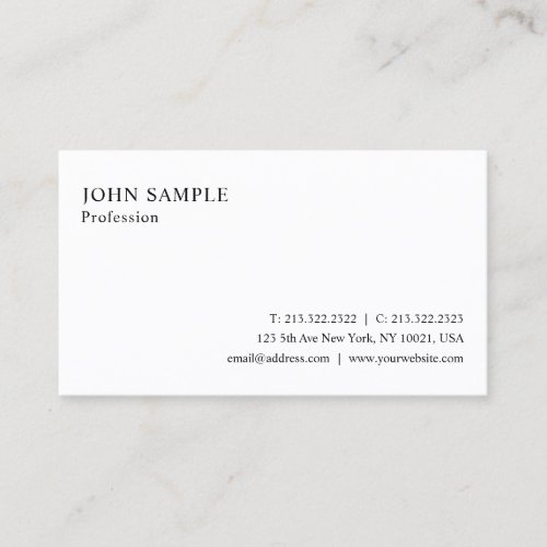 Professional Modern White Simple Elegant Plain Business Card