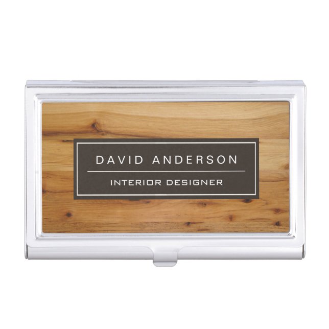 Professional Modern Wood Grain Look Business Card Holder (Front)
