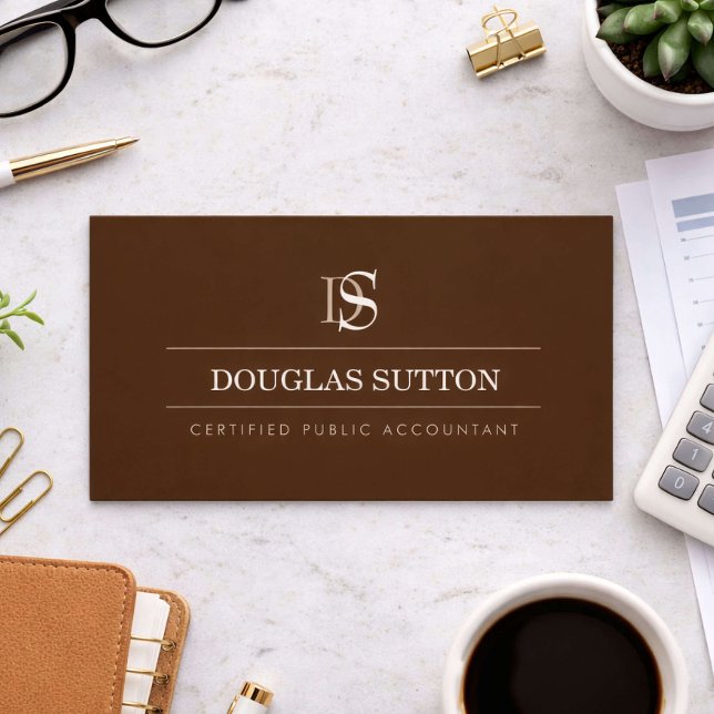 Professional Monogram Accountant CPA Brown Business Card (Creator Uploaded)