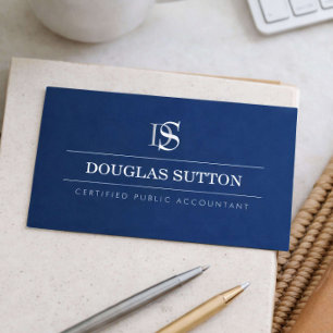 Professional Monogram Accountant CPA Navy Business Card
