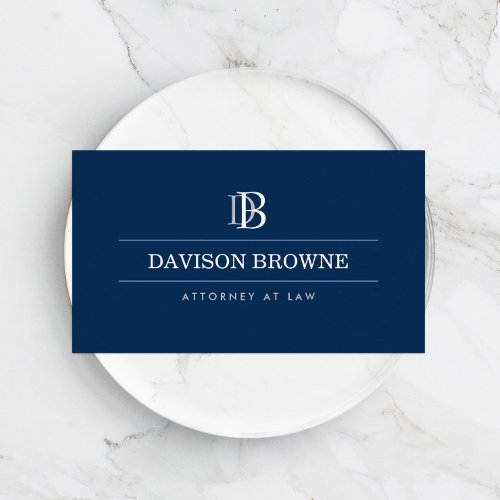 Professional Monogram Attorney Lawyer Blue Business Card