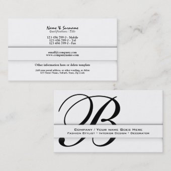 Professional Monogram "B" Business CUSTOM Business Card | Zazzle