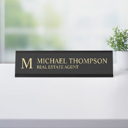 Professional Monogram Black and Gold Desk Name Plate