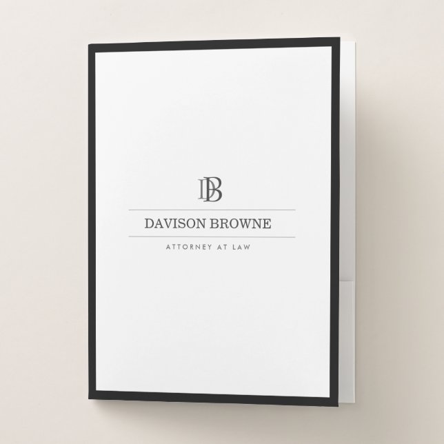 Professional Monogram Black and White Pocket Folder (Front)