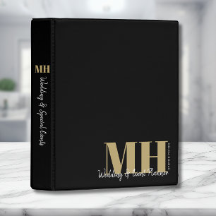 Professional Monogram Black Gold Modern Mini Binder