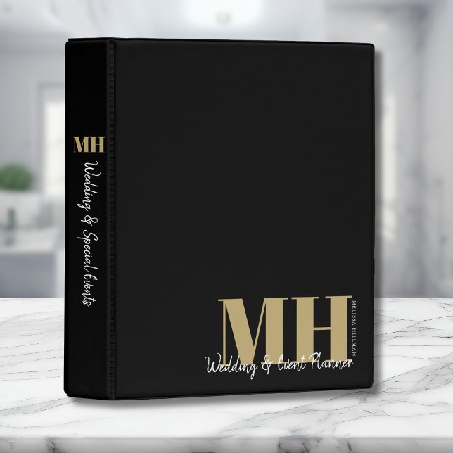 Professional Monogram Black Gold Modern Mini Binder (Professional Simple Monogram Black Gold Modern Mini Binder)
