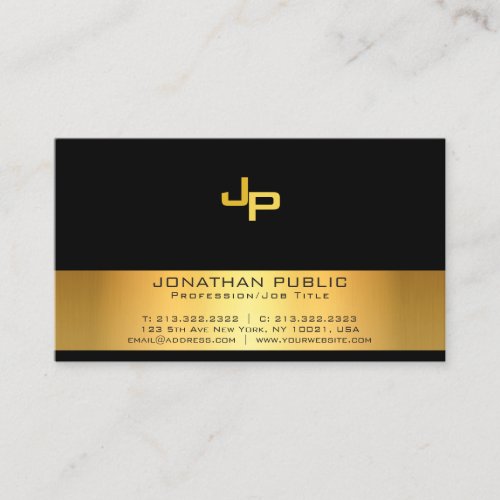 Professional Monogram Black Gold Modern Stylish Business Card