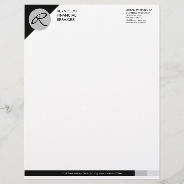 Professional Monogram Black Gray Business Letterhead (Front)