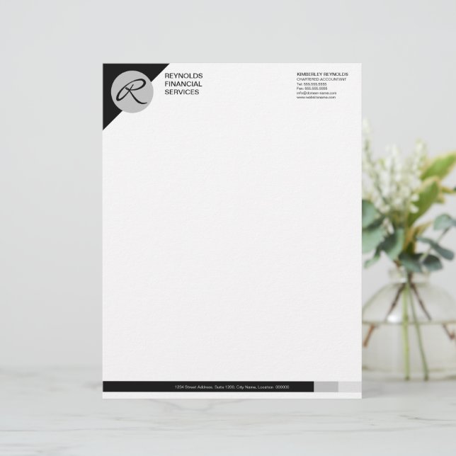 Professional Monogram Black Gray Business Letterhead (Standing Front)