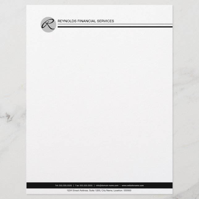 Professional Monogram Black Gray Letterhead (Front)