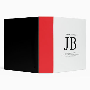 Professional Monogram Black Red White 3 Ring Binder