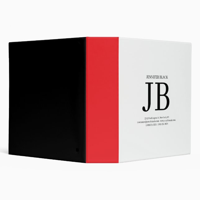 Professional Monogram Black Red White 3 Ring Binder (Background)