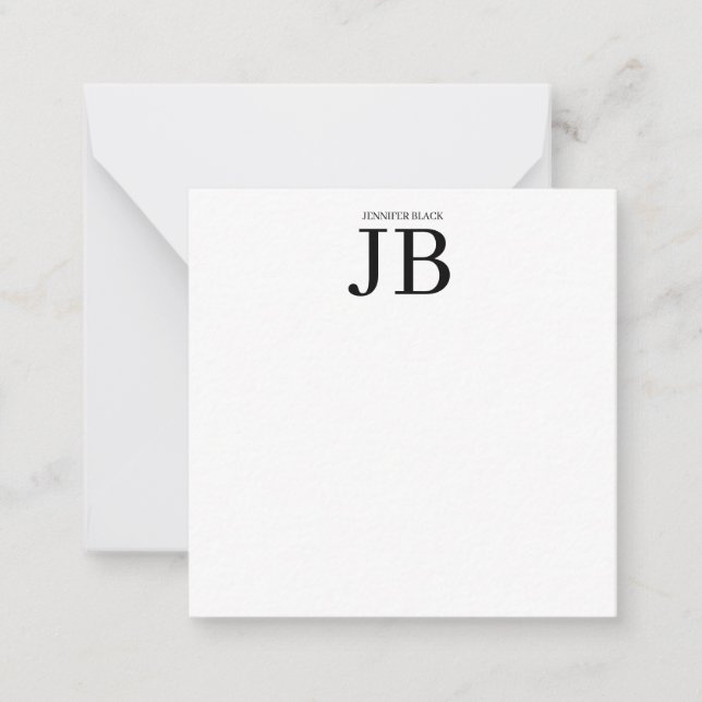 Professional Monogram Black White Note Card (Front)