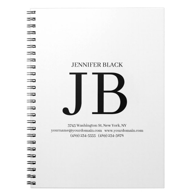 Professional Monogram Black White Notebook (Front)