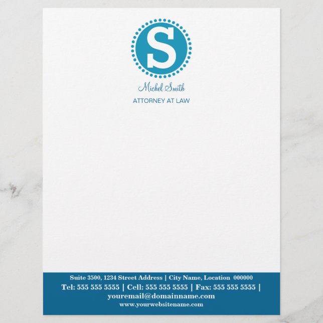 Professional Monogram Blue Letterhead (Front)